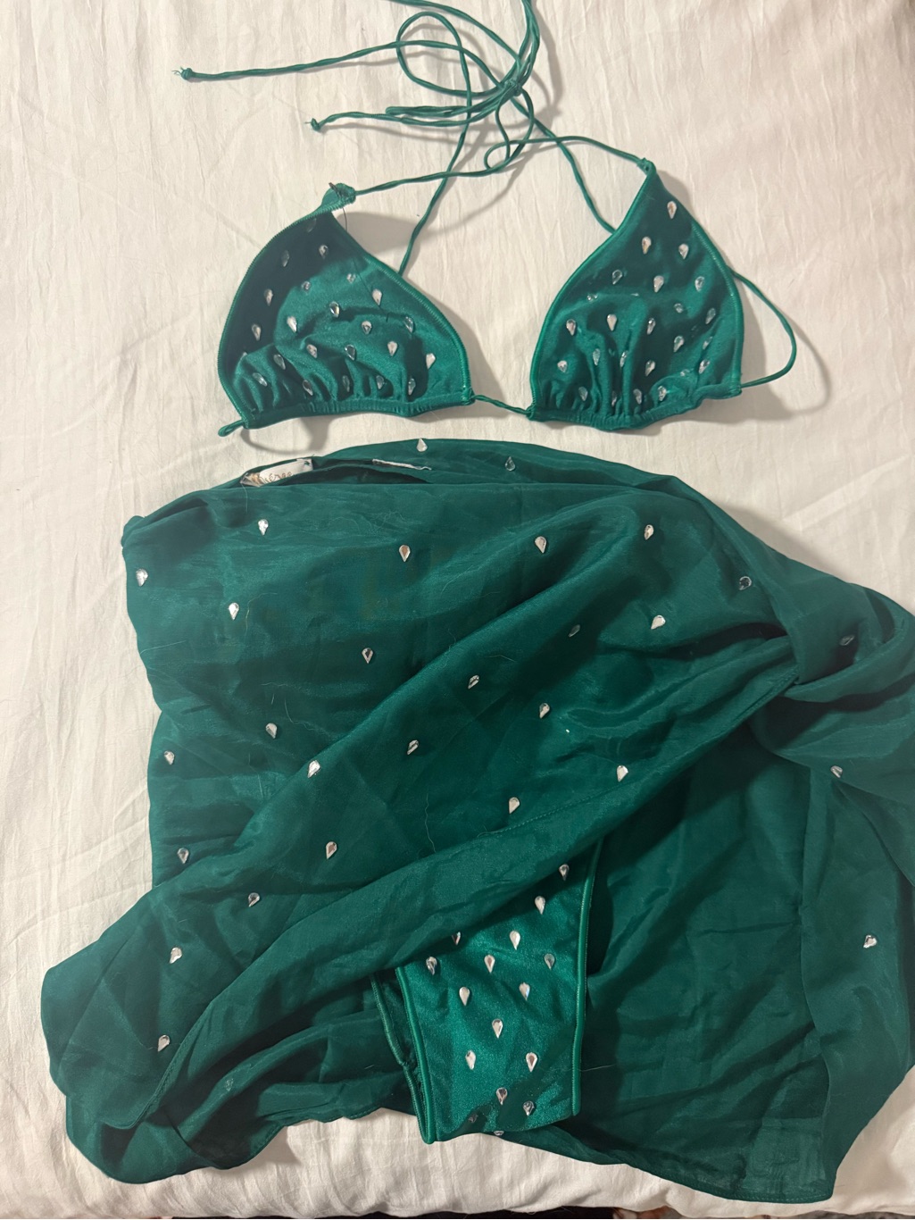 Oseree Gem Studded Triangle Bikini Set With Matching Sarong Nwt — image 6 of 8